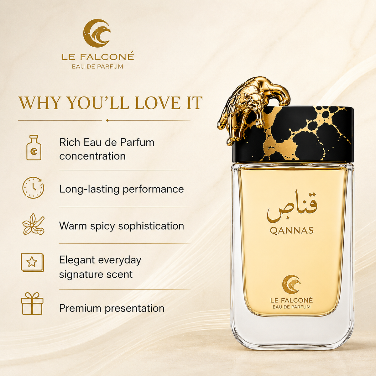 Le Falcone Qannas Eau de Parfum for Men 90 ml – Warm Spicy & Woody