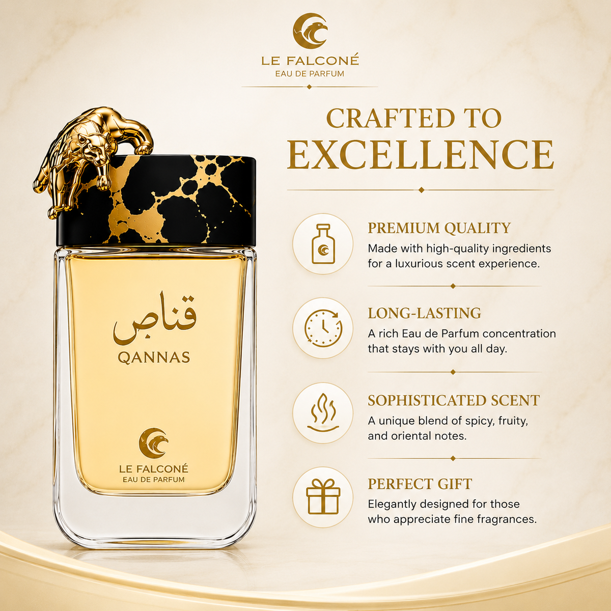 Le Falcone Qannas Eau de Parfum for Men 90 ml – Warm Spicy & Woody